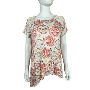 Cato High Low Asymmetrical Tiled Print Top